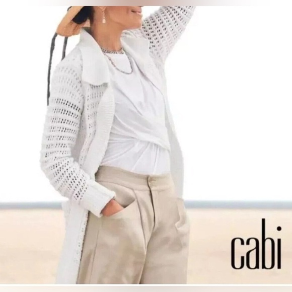Cabi Open Stitch White Open Knit Open Front Cardigan - Picture 1 of 7